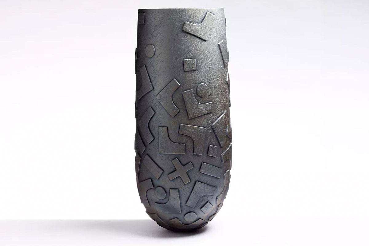 Tall raku fired Kuba Vessel